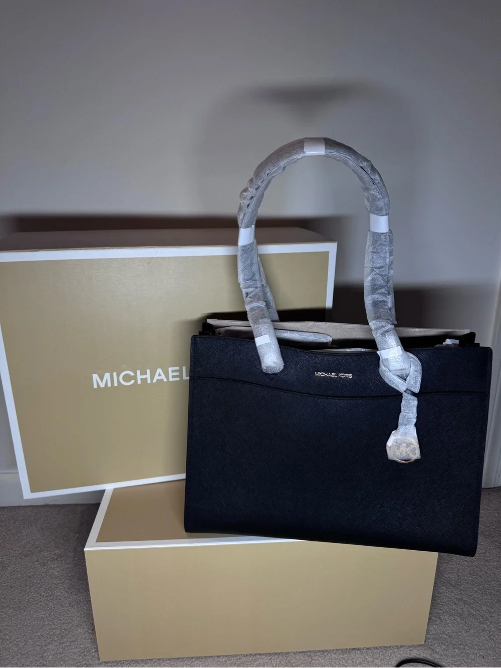 Michael Kors Black Structured Saffiano Tote